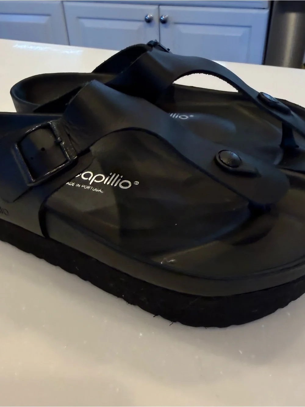 Birkenstock,papilio Gizeh Platform Sandals Exquisite Black Leather L-10 M-8 EU41